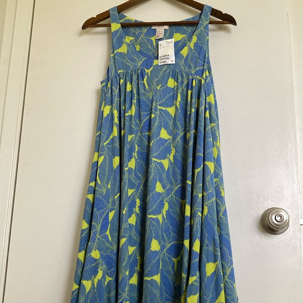 🩵NWT H&M Blue and Green Pleated Sundress